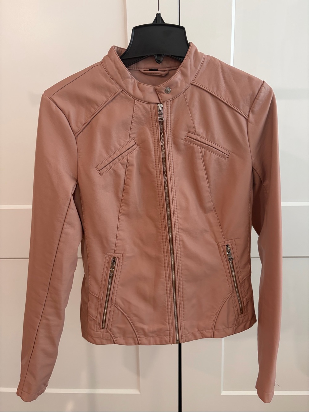 Guess Light Pink Faux Leather Moto Jacket